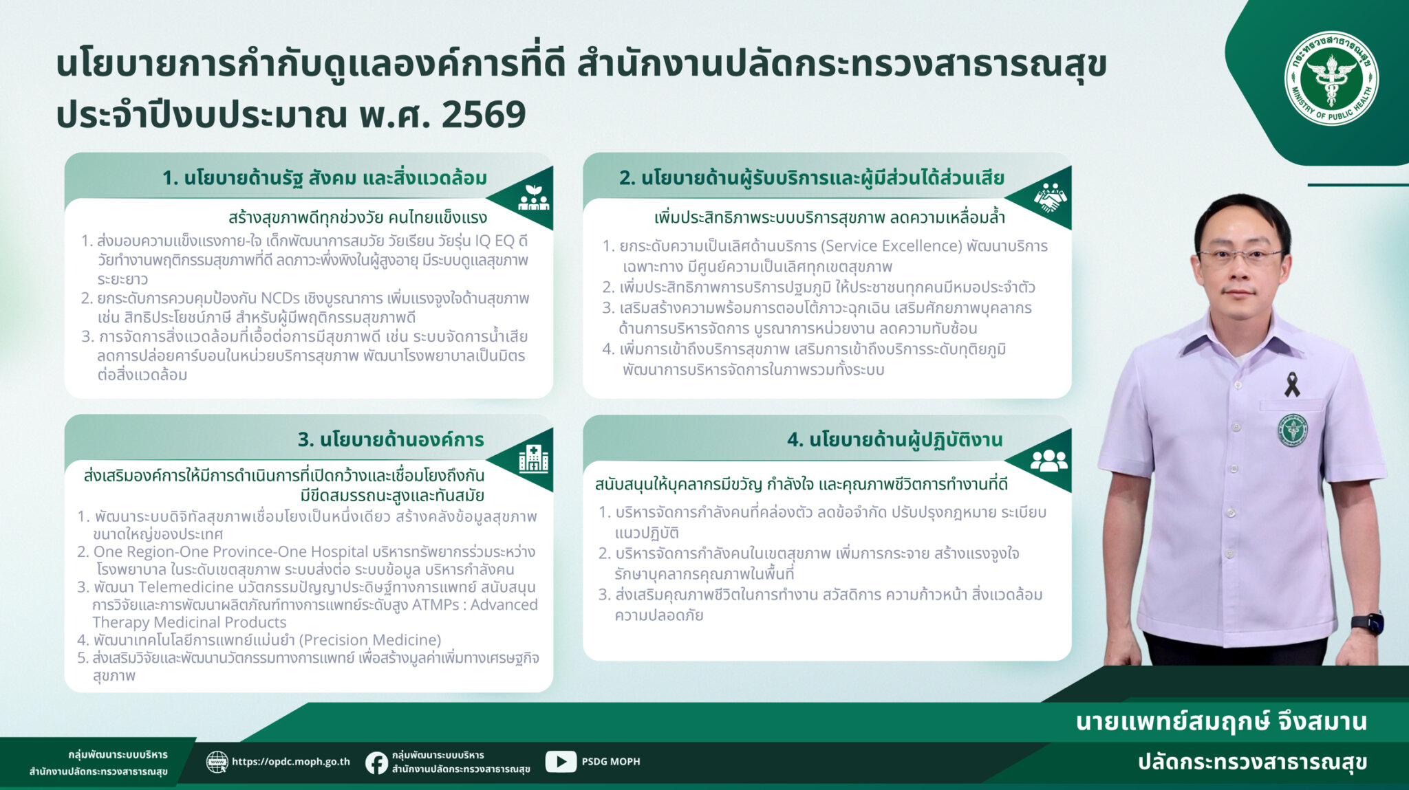 นโยบายการกำกับดูแลองค์การที่ดี สำนักงานปลัดกระทรวงสาธารณสุข 2569