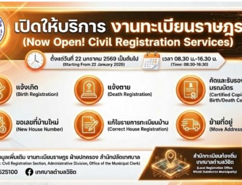เทศบาลตำบลวิชิตเปิดให้บริการงานทะเบียนราษฎร 22  มกราคม 2569